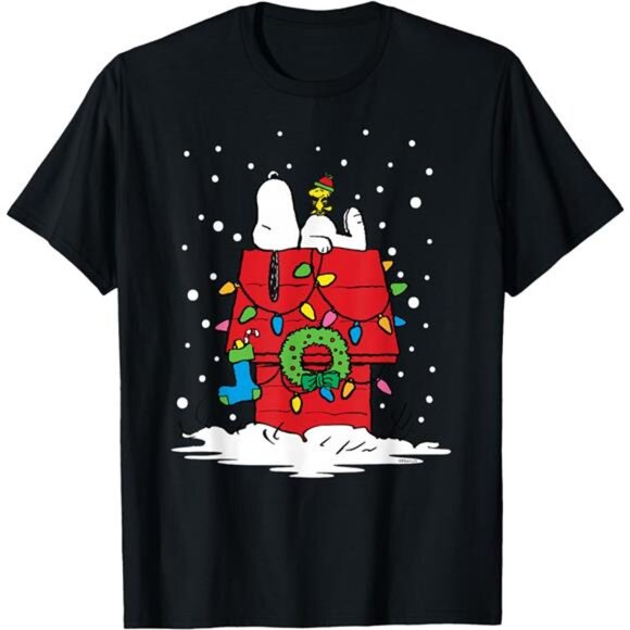 Peanuts Holiday Snoopy and Woodstock Stocking T-Shirt Christmas - Picture 1 of 3